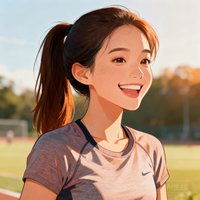 年轻女性篮球爱好者李小姐头像，扎马尾穿运动T恤笑容灿烂